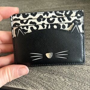 Kate Spade Meow Cat Small Slim Cardholder  Cardcase Wallet Black White Multi